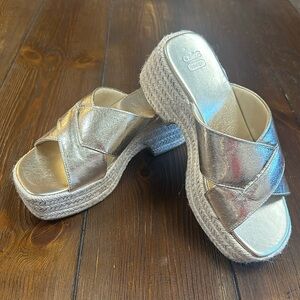 ASOS Design Cross Strap Wedges in Gold